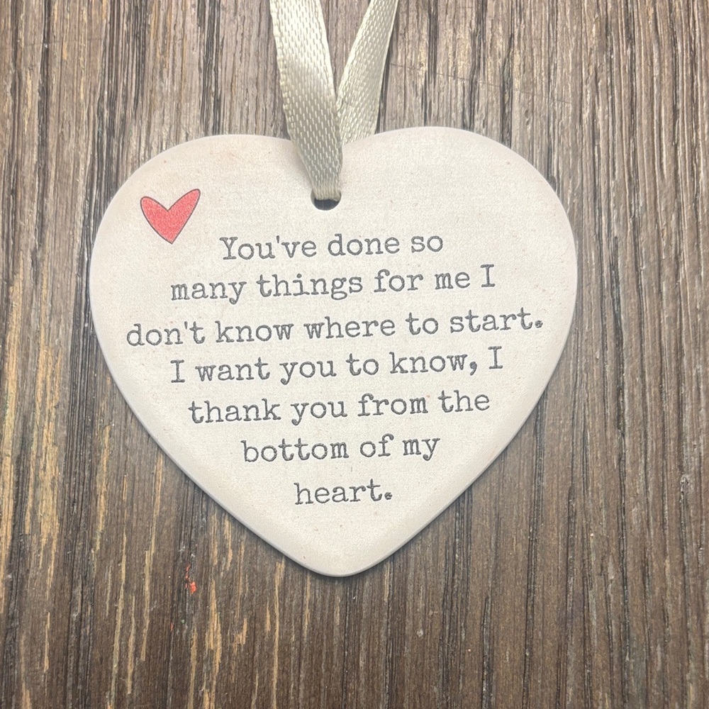 Heart-Shaped Thank You ornament with Red Heart